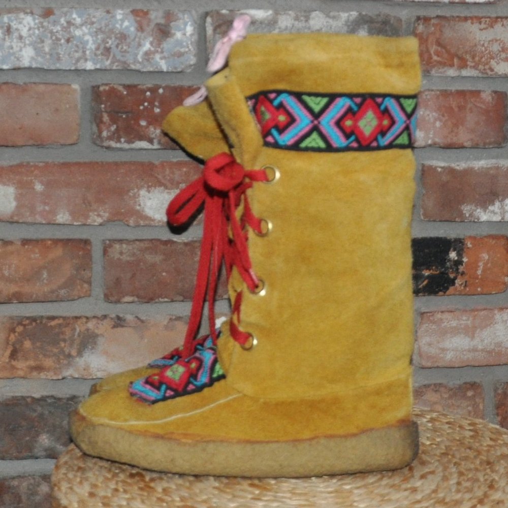 Hand Made Natural Leather Suede Mukluk Winter Tall Mid-Calf Boots Tie-Up 42 US9 - Picture 3 of 9